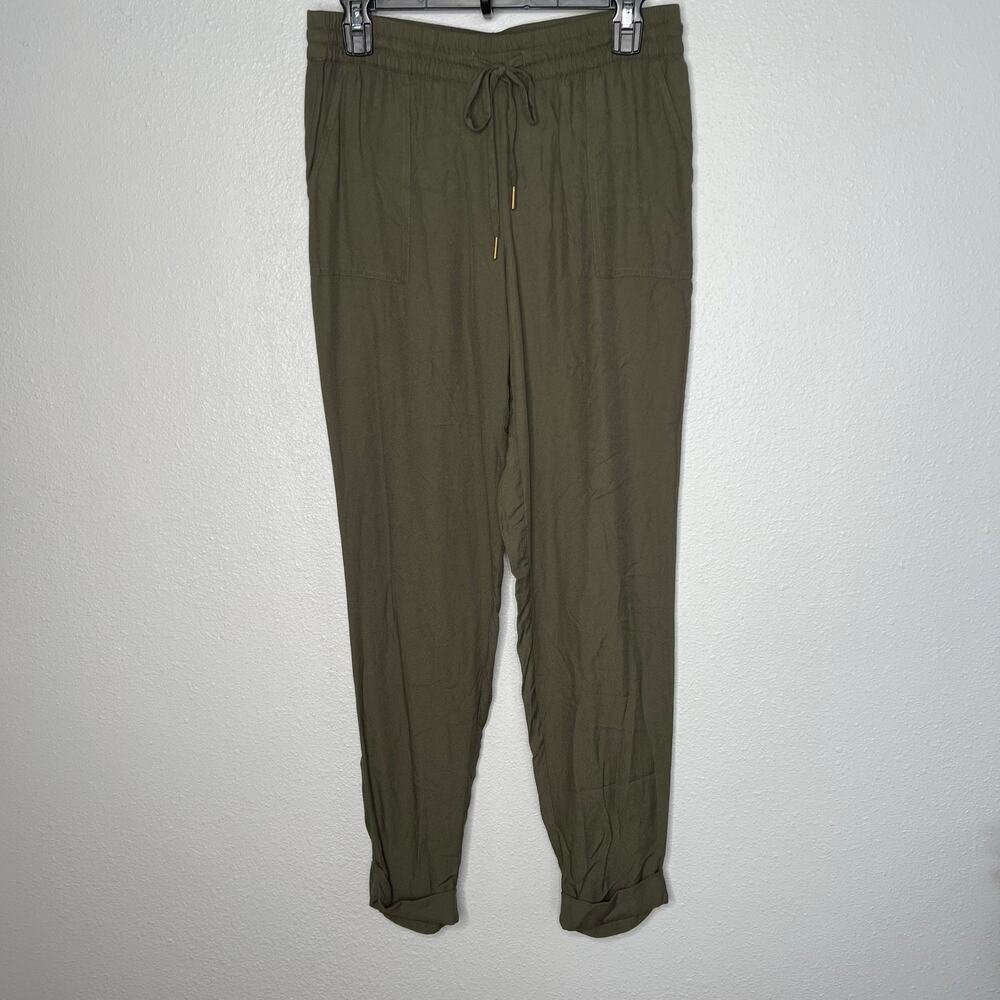 Joie Ankle Pants Olive Green Drawstring Waist Silk Pull On Tapered Leg Sz S